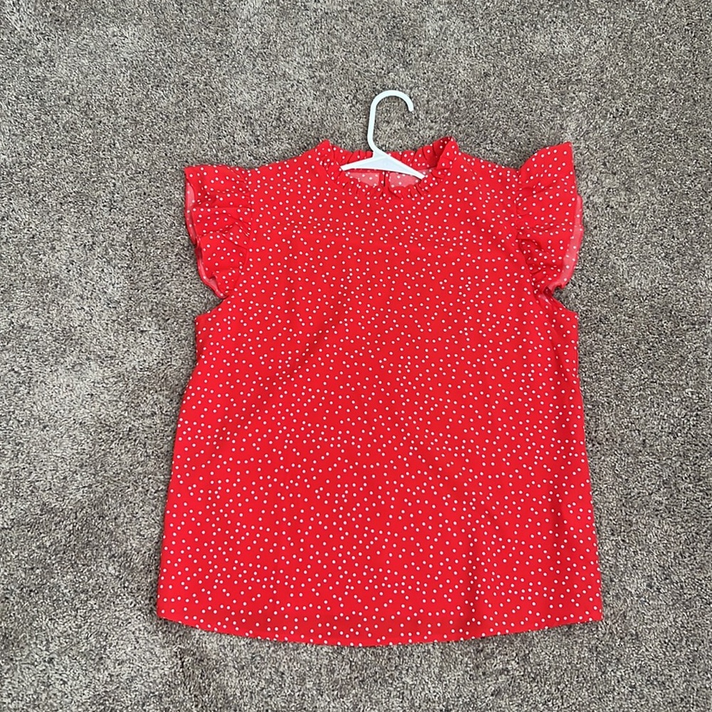 Red summer top with white polkadots. - Picture 2 of 2